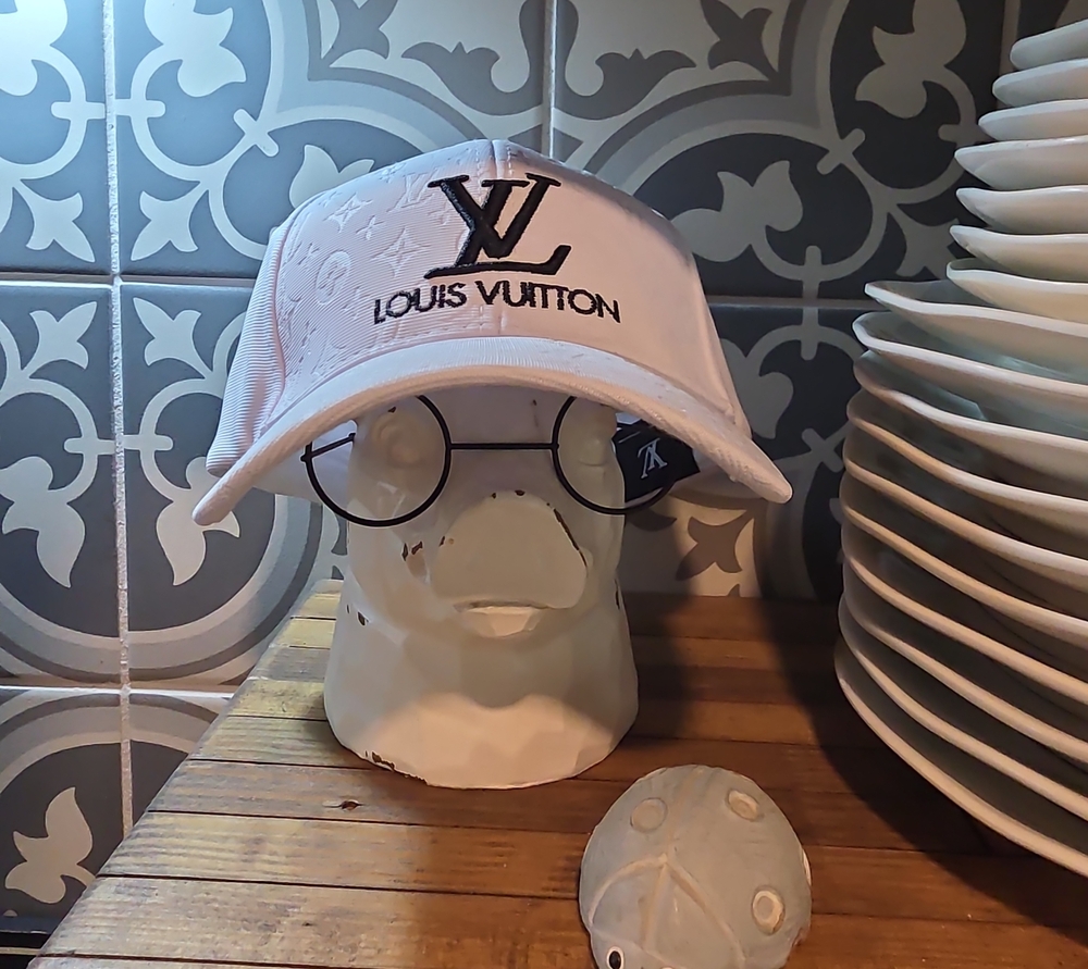 Louis Vuitton White Logo Monogram Embroidered Baseball Cap